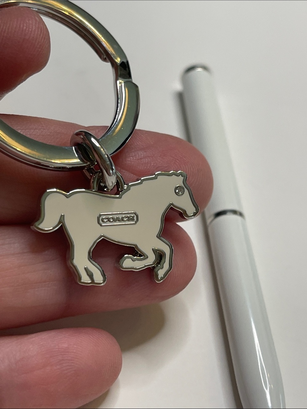 Coach Horse Keychain Charm in White Enamel and Coach Pen